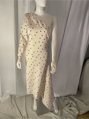 Mestiza New York Ivory Ginkgo Print One-Shoulder Midi Dress Sz 6